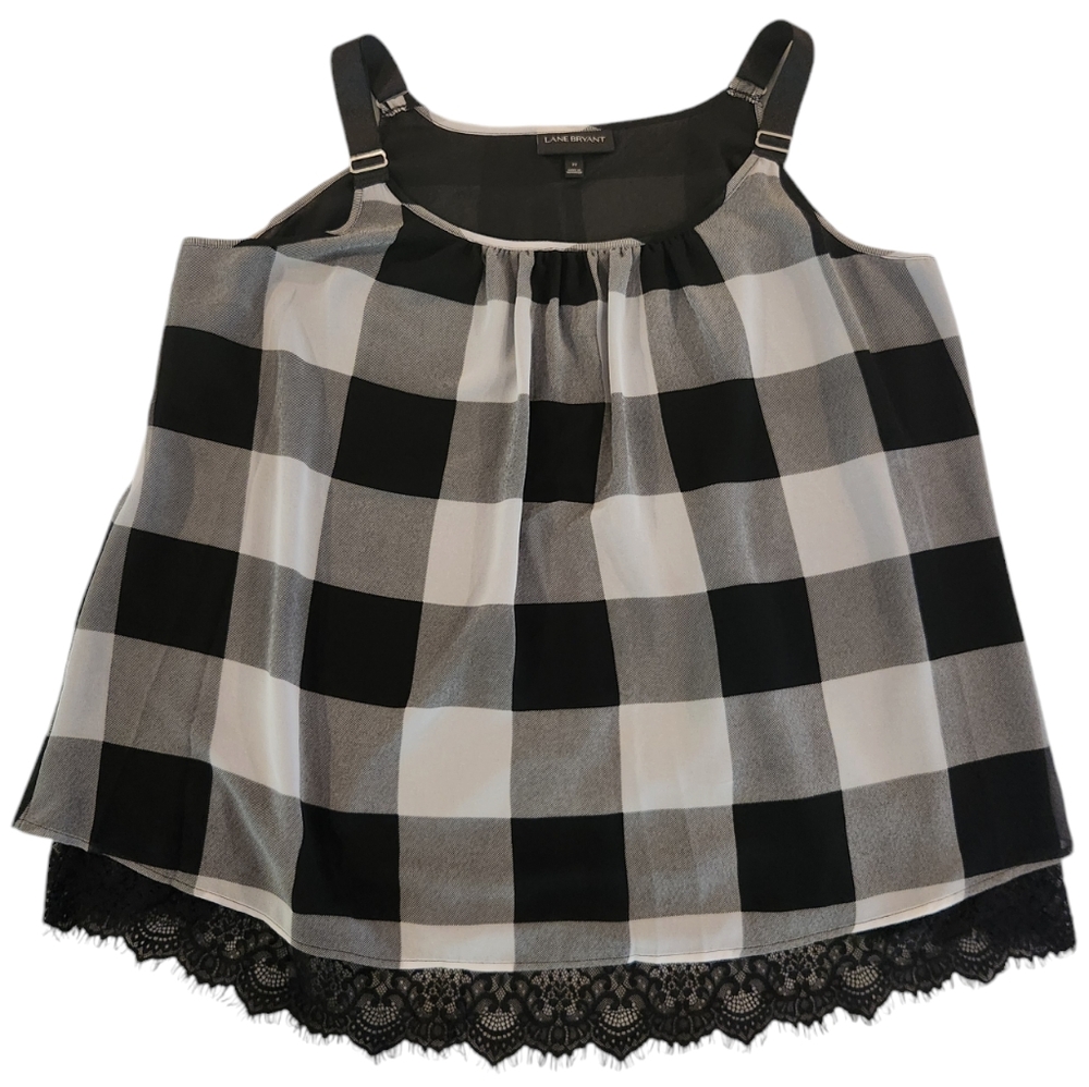 Lane Bryant Black & White Buffalo Plaid | Lace Bottom Tank Top Women's Size 22